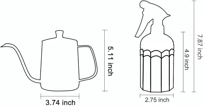 OFFIDIX Watering Can for Indoor Plants Long Spout Metal Stainless Steel 21 oz/600 ml Small Watering Can with 14 oz/400ml Glass Plant Mister Spray Bottle for Plants Bonsai by GreenHaven Gardens
