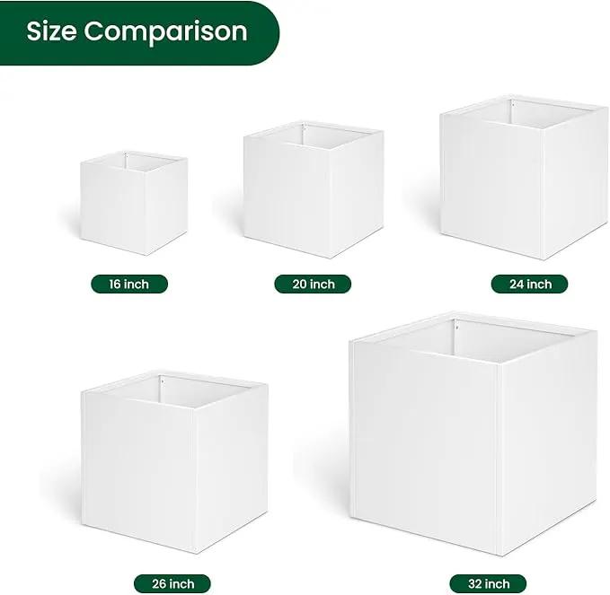 White Steel Planter Square Outdoor Planters Galvanized Steel Planter Box Indoor Metal Large Planters Cube Heavy Duty Flower Pot 24 Inch Modern Commercial Residential for Trees Patio Deck Yard Garden by GreenHaven Gardens