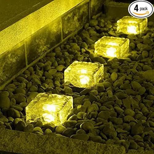 Solar Outdoor Ice Cube Lights for Garden Decoration, 2.8 ”x 2.8” Frosted Acrylic Brick Waterproof Solar Landscape Lights for Tabletop Yard Patio Pathway Decor (Warm White) (4 Pieces) by GreenHaven Gardens