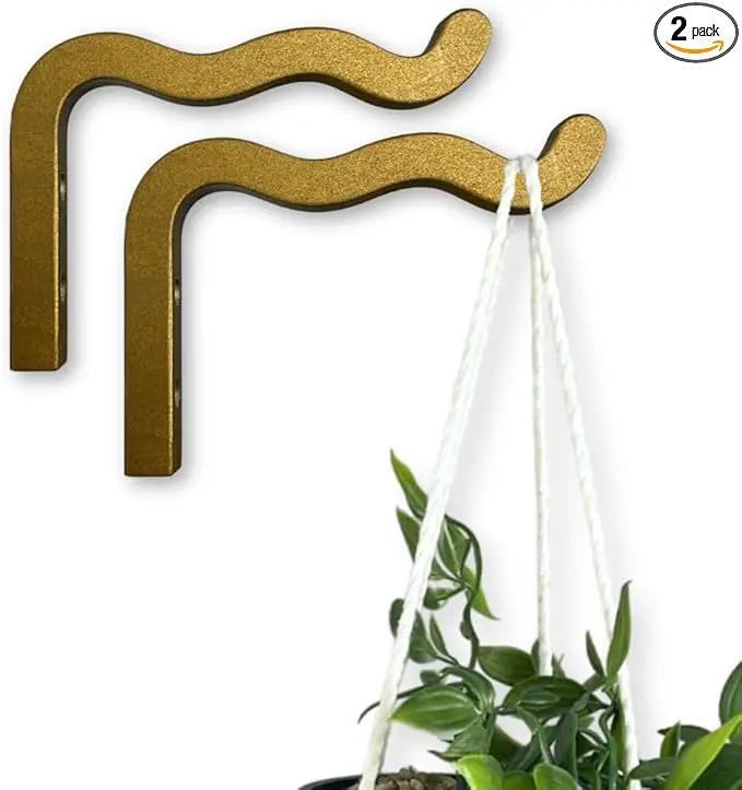 2-Piece Set of Wavy Wooden Wall Planters for Indoor Plants 6 Inch - Natural Plant Hook for Wall Plant, Wind Chimes, Flower Brackets - Durable Bracket Plant Hanger (Bronze) by GreenHaven Gardens