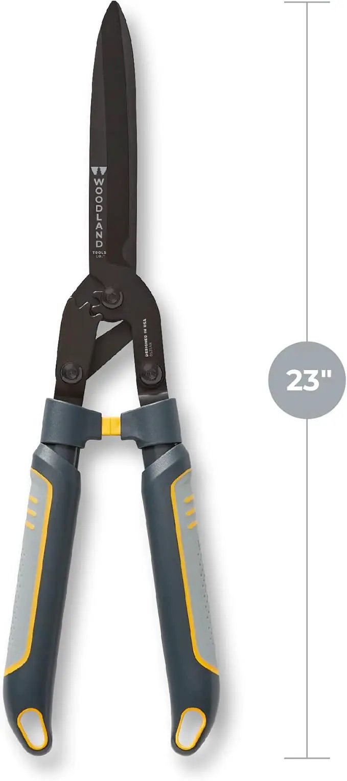 Woodland Tools Super Duty Hedge Shears, 23 Inch Manual Hedge Clippers with 10 Inch Gear-Assist Blades, Power Notch, and Non Stick Coating, Heavy Duty Trimmer for Thick Shrubs and Hedges by GreenHaven Gardens