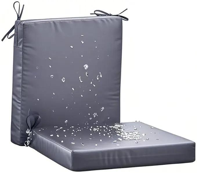 20 x 20 Inch Outdoor Chair Cushions for Patio Furniture UV Resistant Non Slip Waterproof Replacement Patio Seat Cushion with Ties Set of 2, Dark Grey by GreenHaven Gardens
