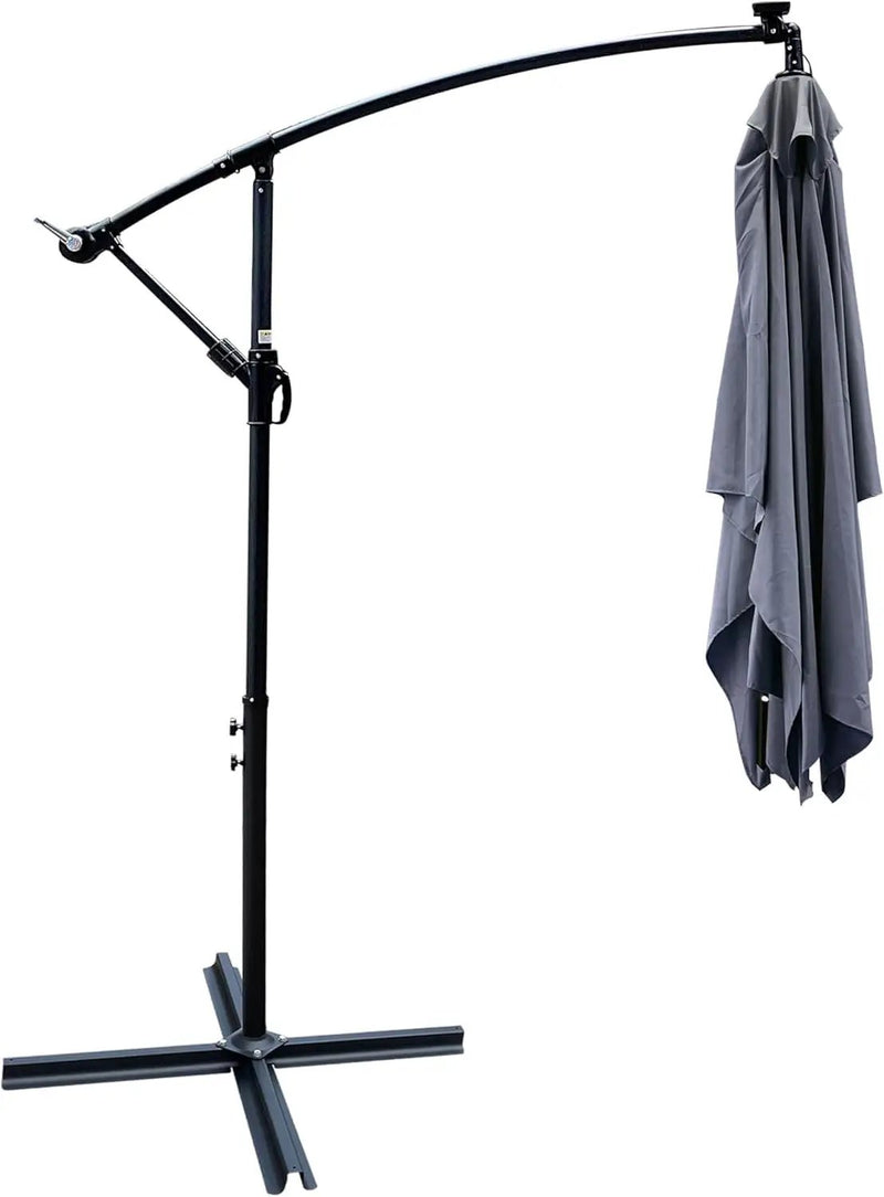 10x6.5FT Patio Umbrella, Outdoor Offset Umbrella with Cross Base and Crank, Rectangular Cantilever Umbrella with Solar Lights, Hanging Market Umbrella with 6 Rids for Pool, Deck, Backyard (Anthracite) by GreenHaven Gardens