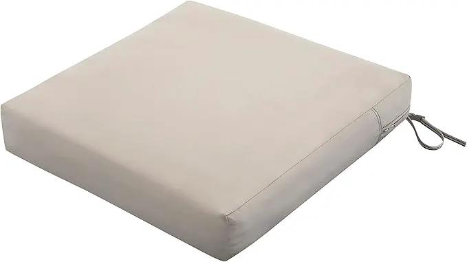 Classic Accessories Ravenna Water-Resistant 25 x 25 x 5 Inch Square Patio Seat Cushion Slip Cover & Foam, Mushroom, Lounge Chair Cushion by GreenHaven Gardens