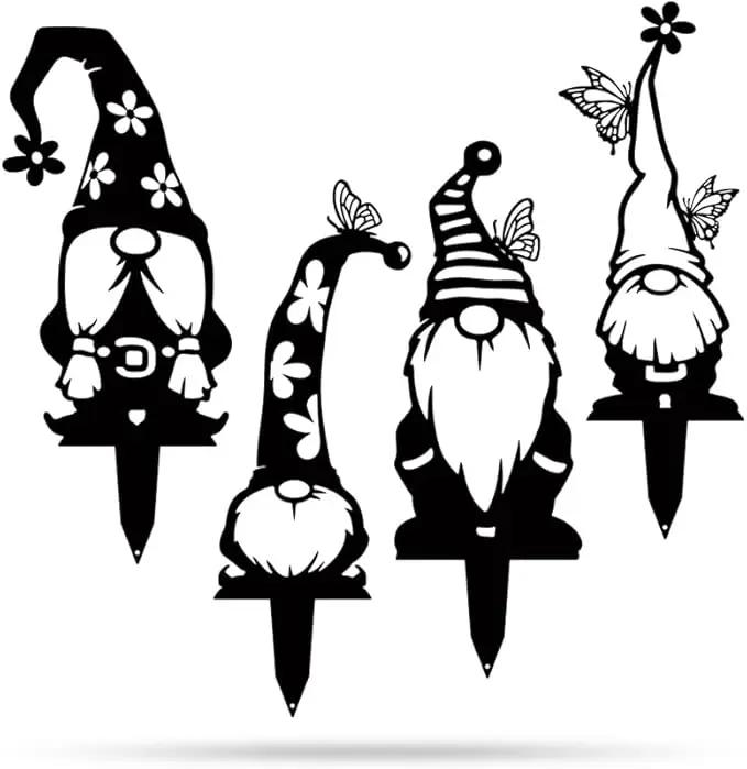 RealSteel Metal Garden Gnomes Outdoor – Steel 4 Pack Lawn Ornaments & Statues, Funny Yard Decor, Weatherproof Garden Decoration, Gift for Gardeners (Black) by GreenHaven Gardens