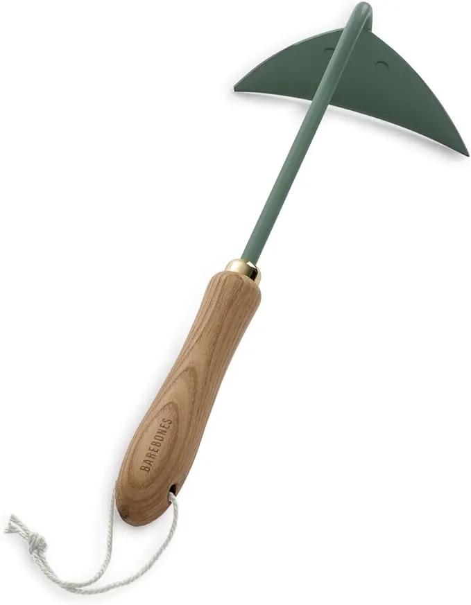 Barebones Triangle Hoe - Stainless Steel Blade Japanese Gardening Tools for Weeding Long Handle and Hand Hoe (Ash/Mint) by GreenHaven Gardens