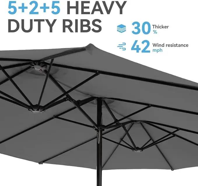 GREEN PARTY 15 ft Rectangle Patio Umbrella with Base Included, Double-Sided Table Umbrella with Crank, Large Outdoor Umbrellas for Patio Poolside Garden Backyard, Smoky Gray by GreenHaven Gardens