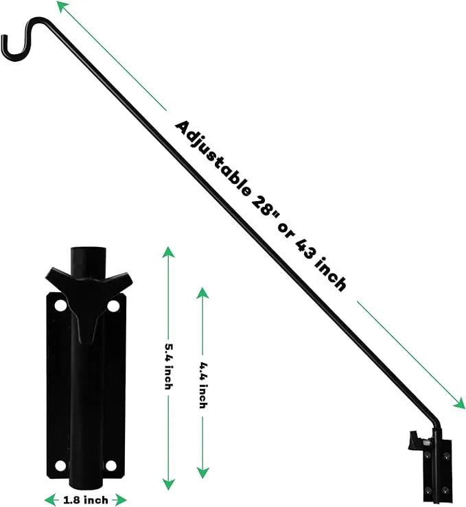 MIXXIDEA 2 Packs Heavy Duty Extended Reach Wall Mounted Deck Hook Wall Pole, Wall Bracket Direction and Length Adjustable Plant Bracket for Bird Feeders, Planters, Suet Baskets, Lanterns, Wind Chimes by GreenHaven Gardens