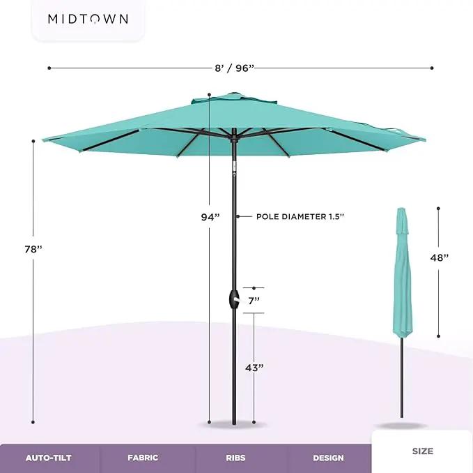 Midtown Umbrellas 10-Year-No-Fade - 8 Ft - UV Proof Black/White Stripes Fabric - Umbrella Outdoor Patio, Auto-Tilt Aluminum Frame Patio Umbrella for Garden, Pool & Deck - Black Pole by GreenHaven Gardens