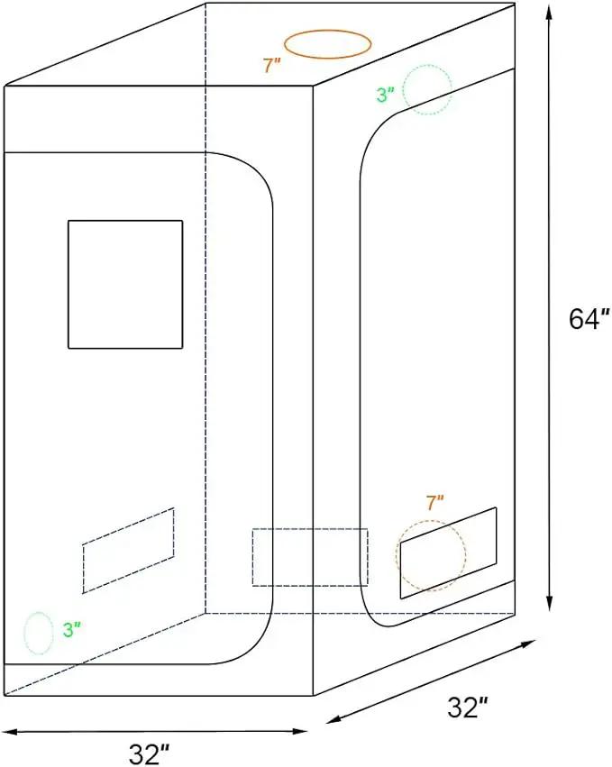 32"x32"x64" Mylar Hydroponic Grow Tent Grow Room with Obeservation Window and Removable Floor Tray for Indoor Plant Growing (32" x 32" x 64") by GreenHaven Gardens