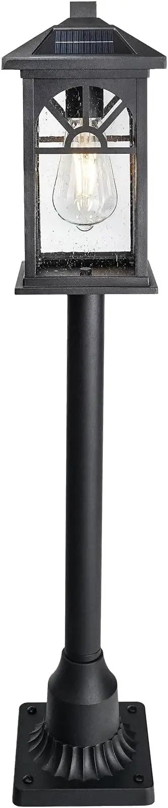 31" Solar Pathway Lights Outdoor, Black Aluminum Bollard Lighting with Remote Control - Dusk to Dawn LED Post Light, IP44 Waterproof for Lawn, Patio, Driveway & Backyard Decor (Bulb Included) by GreenHaven Gardens
