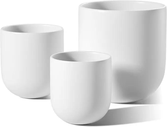 LE TAUCI 6+8+10 Inch Ceramic Pots for Plants, Plant Pots Indoor with Drainage Hole and Plug, Planter Pots for Home Office Room Patio, Set of 3, White by GreenHaven Gardens