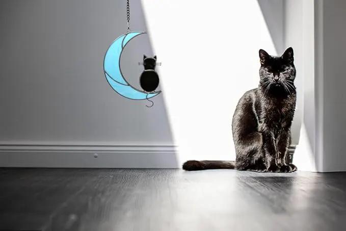 Black Cat Stained Glass Suncatcher,Cat Memorial Gifts for Loss of Cat,Cat Mom Gifts,Cat Sympathy Gifts for Cat Lovers,Window Hanging Ornament by GreenHaven Gardens