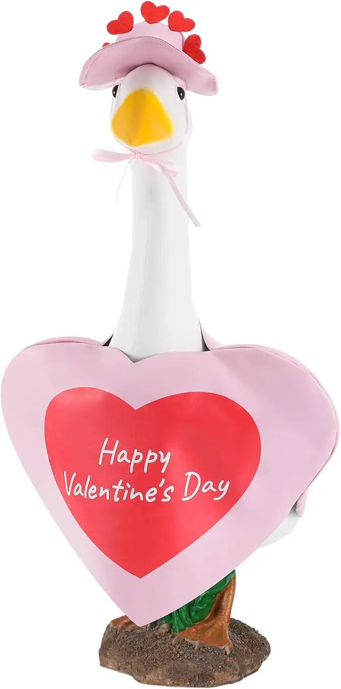 Valentines Goose Outfit Heart Porch Goose Clothes Pink Valentine Outfits for 23" H Statue, Concrete Cement Costume Outdoor Patio Yard Lawn Art Decoration by GreenHaven Gardens