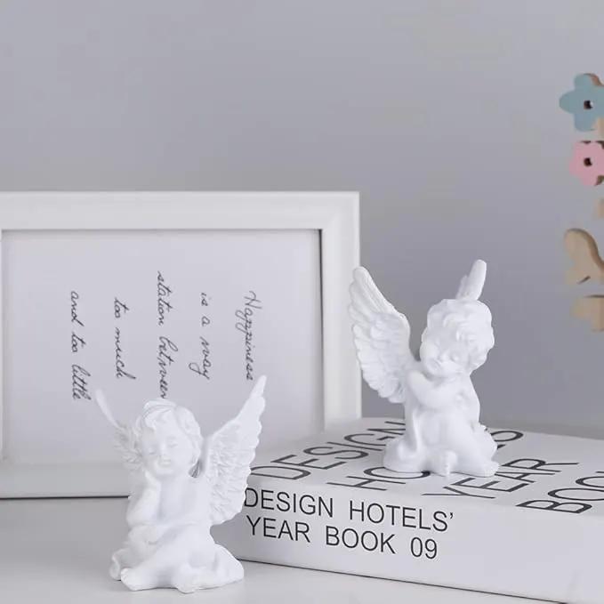 orenm 2 Pack Resin Cherubs White Angel Statue Figurine, Garden Sleeping Cherub Statue Sculpture Indoor Outdoor Home Decoration, Cute Adorable Angle Sculpture Memorial Statue(4" Height) (White) by GreenHaven Gardens