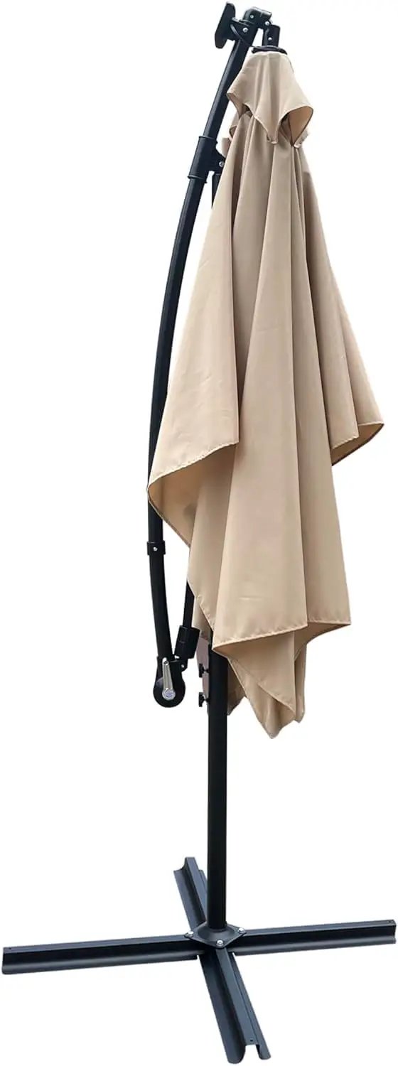 10x6.5FT Patio Umbrella, Outdoor Offset Umbrella with Cross Base and Crank, Rectangular Cantilever Umbrella with Solar Lights, Hanging Market Umbrella with 6 Rids for Pool, Deck, Backyard (Tan) by GreenHaven Gardens
