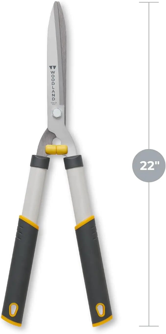 Woodland Tools 22" Regular Duty Hedge Shears - High Carbon Steel Blades, Non-Stick Coating, Cushioned Grips, Shock-Absorbing Bumpers, Manual Hedge Clippers for Shrubs and Bushes by GreenHaven Gardens