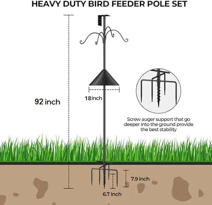 Bird Feeders Pole, House Pole 92 Inch, Adjustable Heavy Duty Feeder Stand Feeding Station with Sturdy Anchor Squirrel Proof Baffle for Watching (Bird Not Included) by GreenHaven Gardens