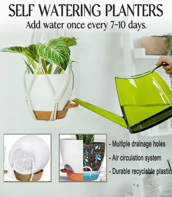 Set of 3 Hanging Planters for Indoor Plants with 10"/8"/7" Self-Watering Hanging Pots, Hanging Plant Pots with Drainage, 3 Different Size Macrame Plant Hangers with Hooks White Large by GreenHaven Gardens