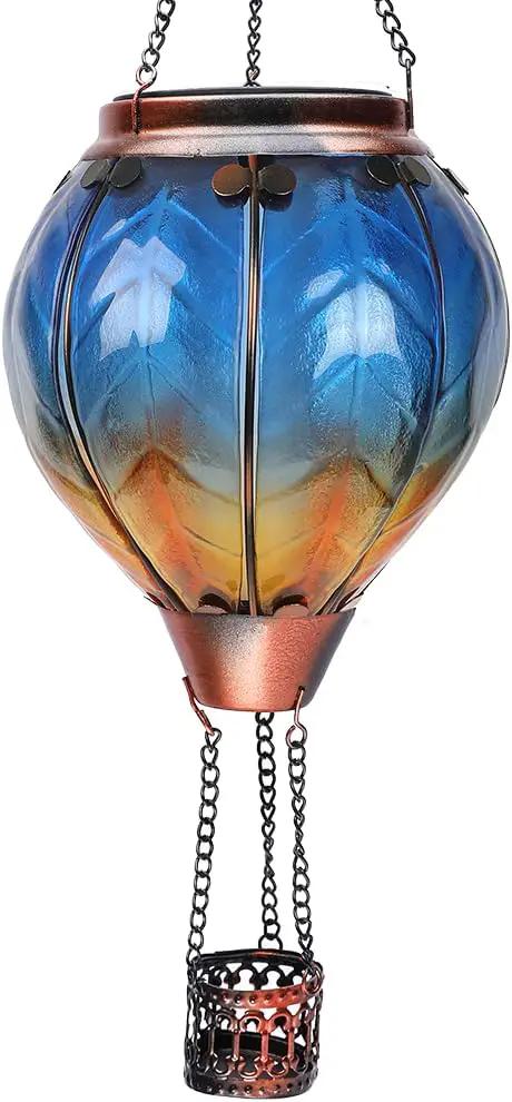 Hot Air Balloon Solar Lantern with Flickering Flame Hanging Solar Lanterns Outdoor Lights Waterproof Lanterns Decorative Garden Patio Yard Party Decor Blue by GreenHaven Gardens