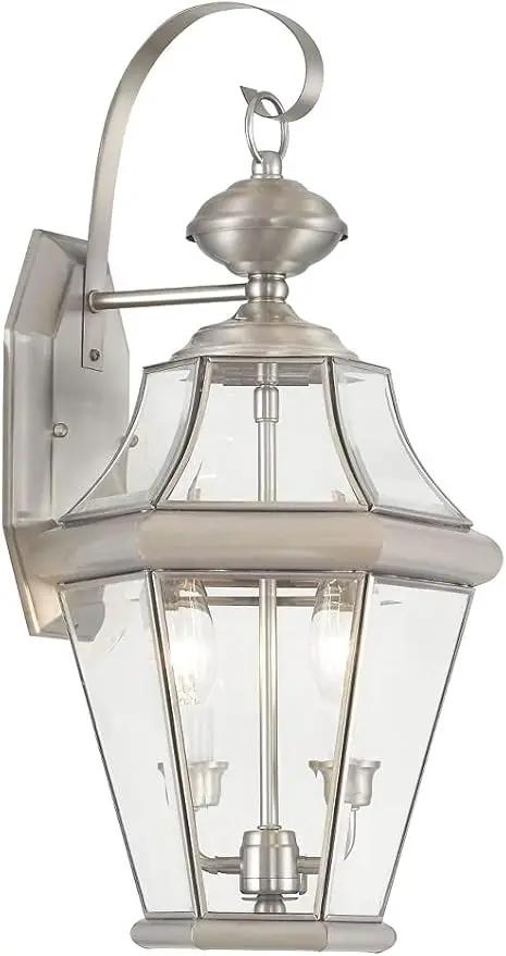 Livex Lighting 2261-91 Georgetown 2 Light Outdoor Wall Lantern, Brushed Nickel by GreenHaven Gardens
