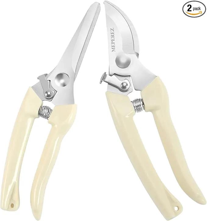 Premium garden shears, meperez pruning scissors gardening tools, pruners for flower, bushes, rose and fruit tree, use for florist, yard and orchard the plant clippers, sharp white steel anvil snips, 2 by GreenHaven Gardens