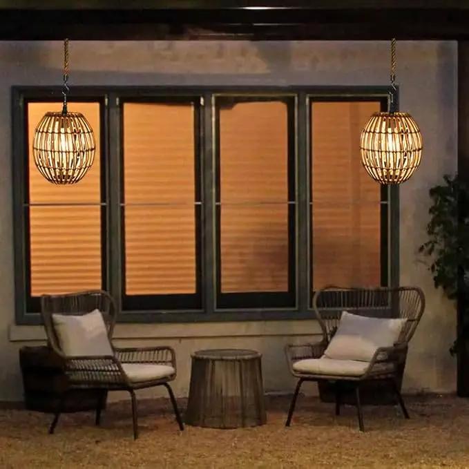 Hanging Solar Lantern Outdoor Waterproof, IP44 Boho Rattan Solar Hanging Light, Large Solar Lantern for Porch Yard Pathway Garden Decor(Bulb Included) by GreenHaven Gardens