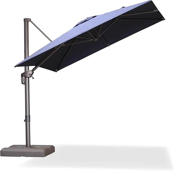 PURPLE LEAF 8 Feet Cantilever Patio Umbrella Square Umbrella with 360° Rotation and Aluminum Offset Hanging Outdoor Umbrella for Pool Garden Backyard Deck, Navy Blue by GreenHaven Gardens