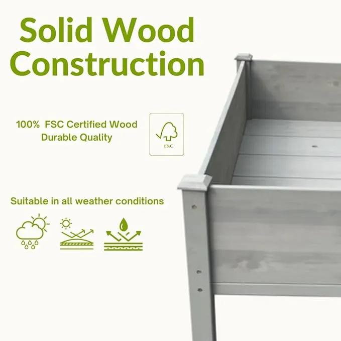 BTExpert 4ft Raised Garden Bed with Legs, 48x24x30in Elevated Wood Planter Box Stand for Vegetable Flower Backyard, Patio, Balcony Bed Liner Outdoor - Grey 30 in Height by GreenHaven Gardens