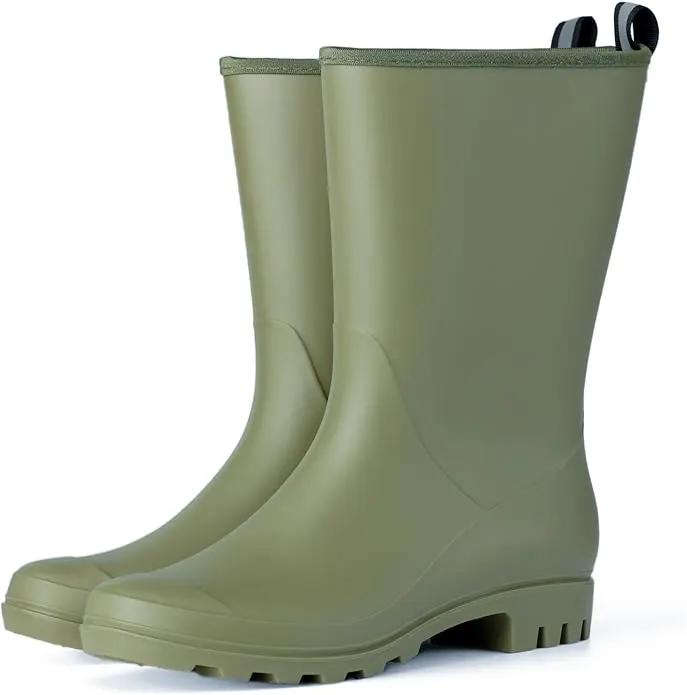 Mid Calf Rain Boots Women Waterproof PVC Womens Rubber Rain Boot Seamless Rain Footwear Outdoor Garden Work Walking