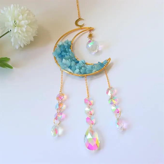 Crystal Suncatcher Hanging Moon Sun Light Catcher with Glass Prisms for Window Natural Kyanite Crystal Decor Home Indoor Making Rainbows by GreenHaven Gardens