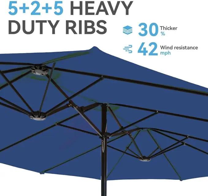 GREEN PARTY 15 ft Rectangle Patio Umbrella with Base Included, Double-Sided Table Umbrella with Crank, Large Outdoor Umbrellas for Patio Poolside Garden Backyard, Haze Blue by GreenHaven Gardens