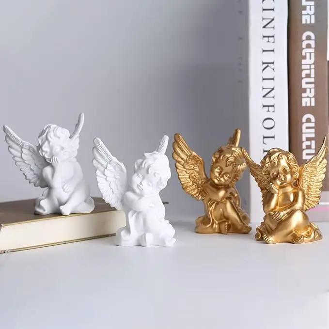 orenm 2 Pack Resin Cherubs Gold Angel Statue Figurine, Garden Sleeping Cherub Statue Sculpture Indoor Outdoor Home Decoration, Cute Adorable Angle Sculpture Memorial Statue(4" Height) (Gold) by GreenHaven Gardens