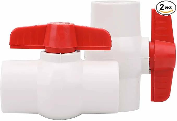 2Pcs 1-1/4" PVC Ball Valve Water Pipe Shut-off Valve Socket with Red T-Handle for Cold Water Supply lines, Irrigation Pipe fitting System(Socket x Socket), Schedule 40 by GreenHaven Gardens