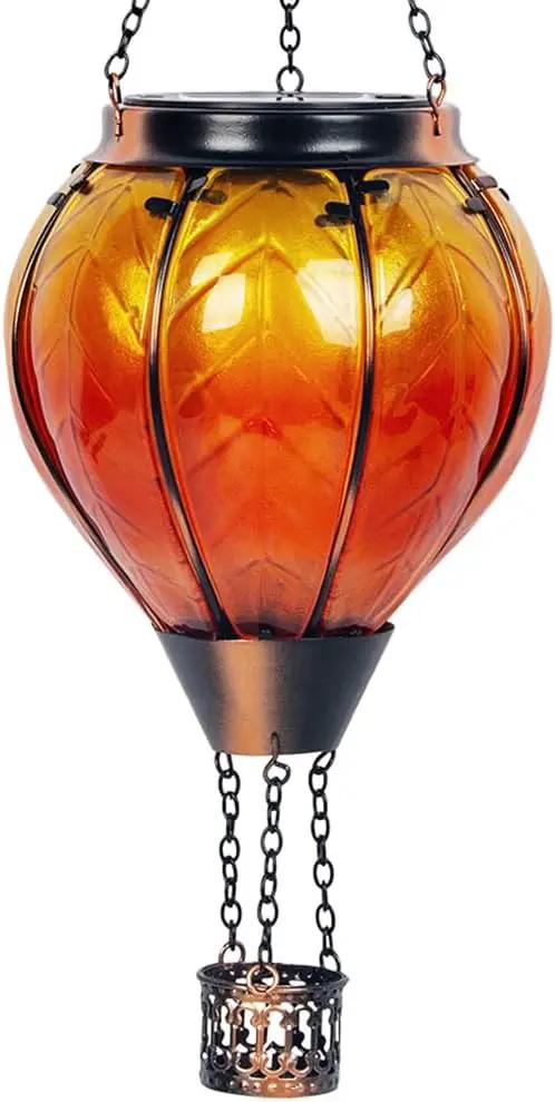 Starsoul Orange Solar Hot Air Balloon Lantern Glass Hot Air Balloon Solar Lantern with Flickering Flame Light Outdoor Solar Hanging Lights Waterproof for Garden Yard Patio by GreenHaven Gardens