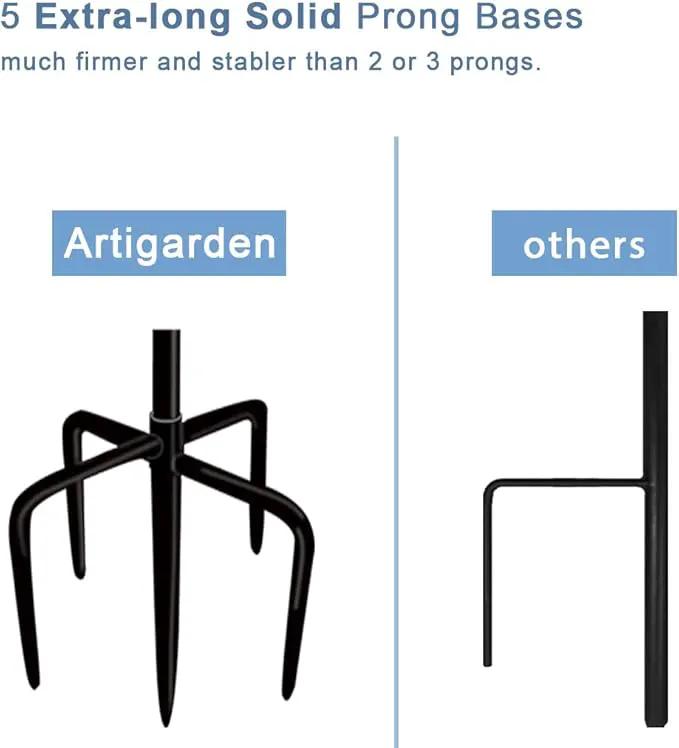 92 Inch Outdoor Shepherd Hooks with 5 Pronger Base (2 Packs), Adjustable Heavy Duty Garden Hanging Stand Holder for Bird Feeders Lanterns Planter Hanger, Matte Black by GreenHaven Gardens