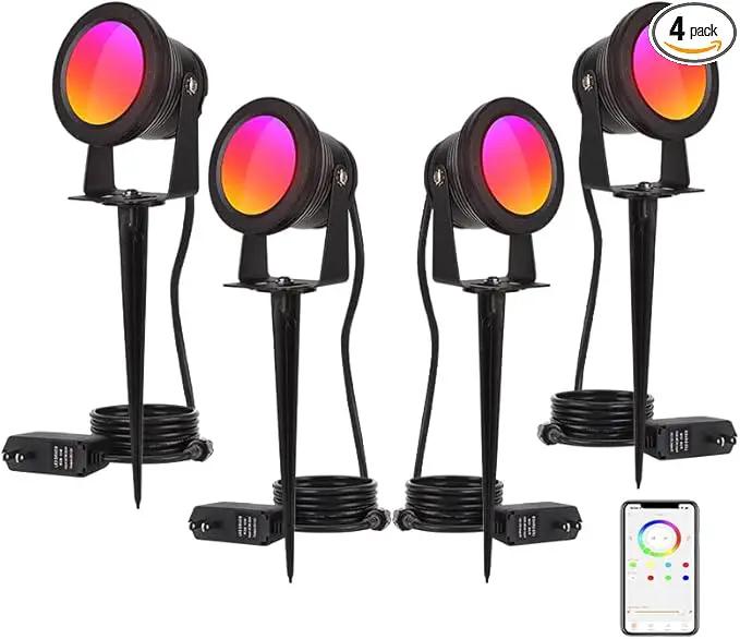 Smart Outdoor Lights,15w Halloween Lights with US Plug,12V APP Control Spotlight with Waterproof,Dimmable Spot Lights with Timer（NO Remote） by GreenHaven Gardens
