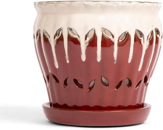 rePotme 6 inch Pinwheel Fluted Ceramic Plant Pot (Cream Over Garnet) - Includes Free 6 inch Slotted Pot Liner - Great for Orchids, Succulents, and All Indoor Plants by GreenHaven Gardens