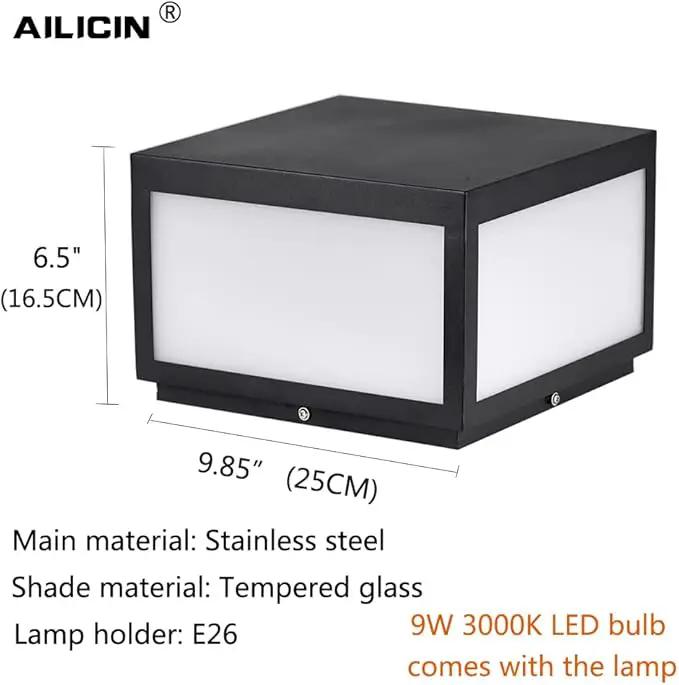 Pillar Lamp Post Light, Tempered Glass Shade，Fence Deck Cap Light Lantern Column Lamp for Flat Surface Patio Garden Decoration with IP55 Waterproof E26 LED Bulb (Electric Powered) by GreenHaven Gardens