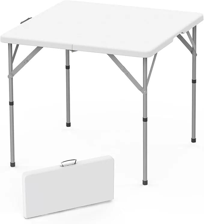 HLPB 34'' Square Folding Card Table, Fold-in-Half Portable Dining Table with Handle and Safety Lock, Foldable Plastic Dining Table Indoor Outdoor for Camping, Picnic and Party Event, White by GreenHaven Gardens