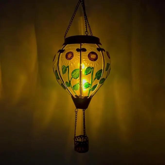 2PC Hot Air Balloon Solar Lantern with 2PC Shepherd Hook, Flickering Flame Hanging Solar Lanterns Outdoor Lights Waterproof Lanterns Decorative Garden Patio Yard Party Decor (Sunflower) by GreenHaven Gardens