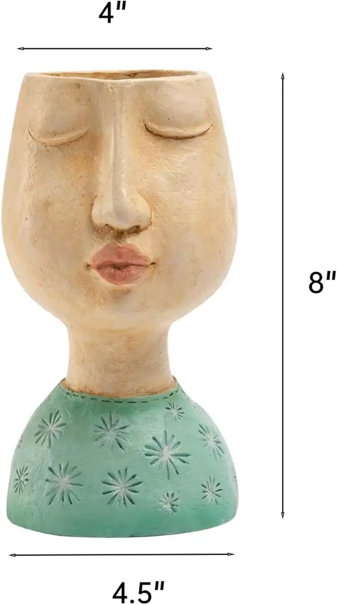 DiliComing Head Planter Face Planter Pots - 8 Inch Indoor Flower Planter Outdoor Planter Succulent Pot Girl Resin Planter with Drainage Hole Planters for Indoor Plants by GreenHaven Gardens