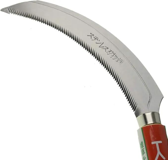 EYI Grass Sickle,Saw Tooth Sickle, Hand held Sickle Tool,Harvest Sickle with Wooden Handle, Light Serration, 6.6-Inch Stainless Steel Blade by GreenHaven Gardens