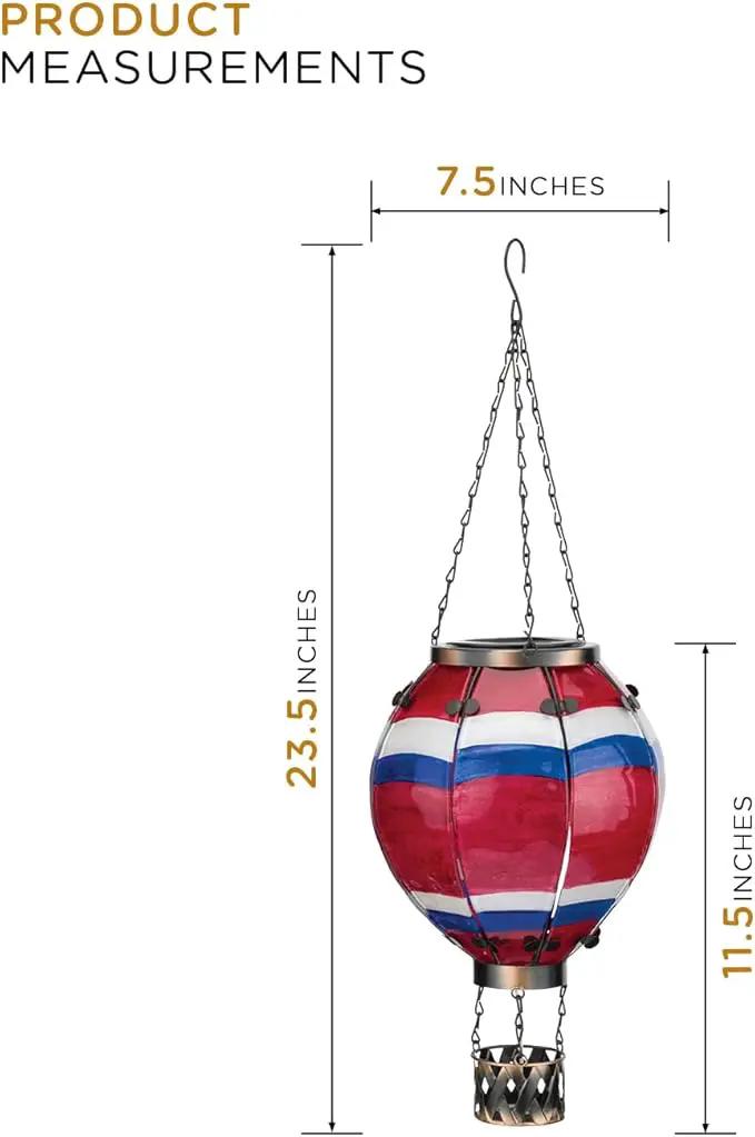 Regal Art & Gift Hot Air Balloon Solar Lantern – Hanging Solar-Powered LED Lights, Waterproof Portable Decorative Outdoor Lamp Made of Metal & Glass for Garden, Patios & Pathway – Stripe (Large) by GreenHaven Gardens
