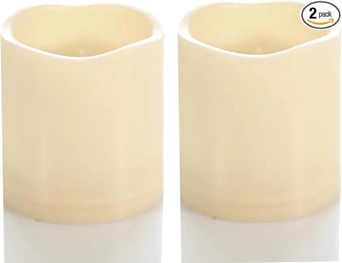 CANDLE CHOICE Waterproof Outdoor Battery Operated Flameless Candles with Timer Flickering Plastic Resin Electric LED Pillar Lights for Lantern Patio Garden Wedding Party Decorations 3x3 Inches 2 Pack by GreenHaven Gardens
