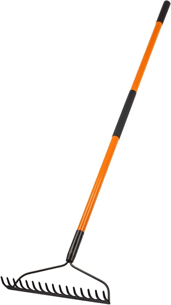 Garden Rake - 14 Tine Heavy Duty Rake with 58 Inch Fiberglass Handle by GreenHaven Gardens