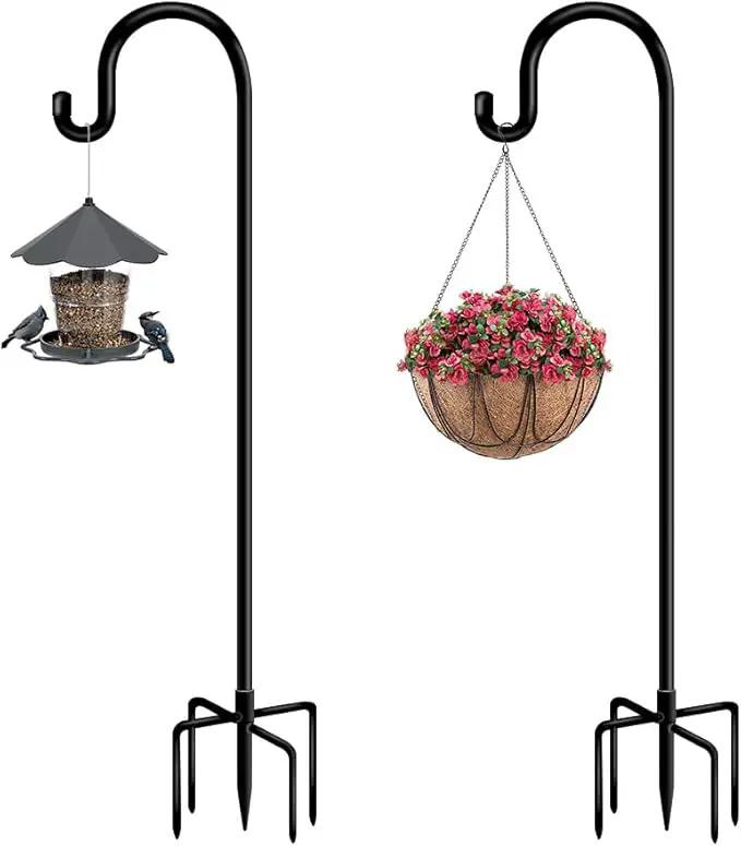 Shepherds Hooks for Outdoor Bird Feeder Poles 76inch, Heavy Duty Hummingbird Feeder Hanger for Hanging Plants Basket, Adjustable Wind Chimes Stand, 2 pcs by GreenHaven Gardens
