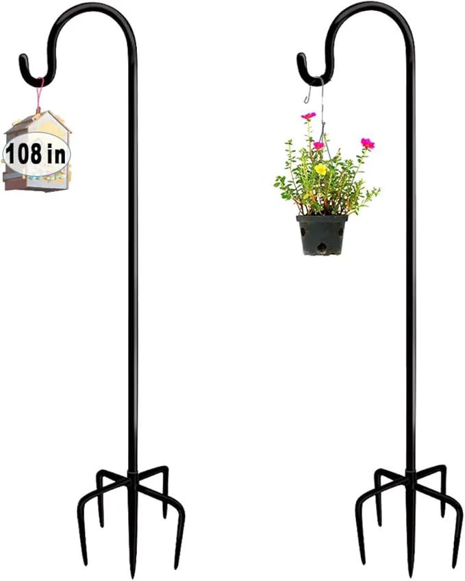 108 inch Outdoor Shepherd Hook with 5 Prong Base (2 Packs), Adjustable Heavy Duty Garden Hanging Stake for Bird Feeder Solar Light Plant Hanger Wedding Decor, Matte Black by GreenHaven Gardens