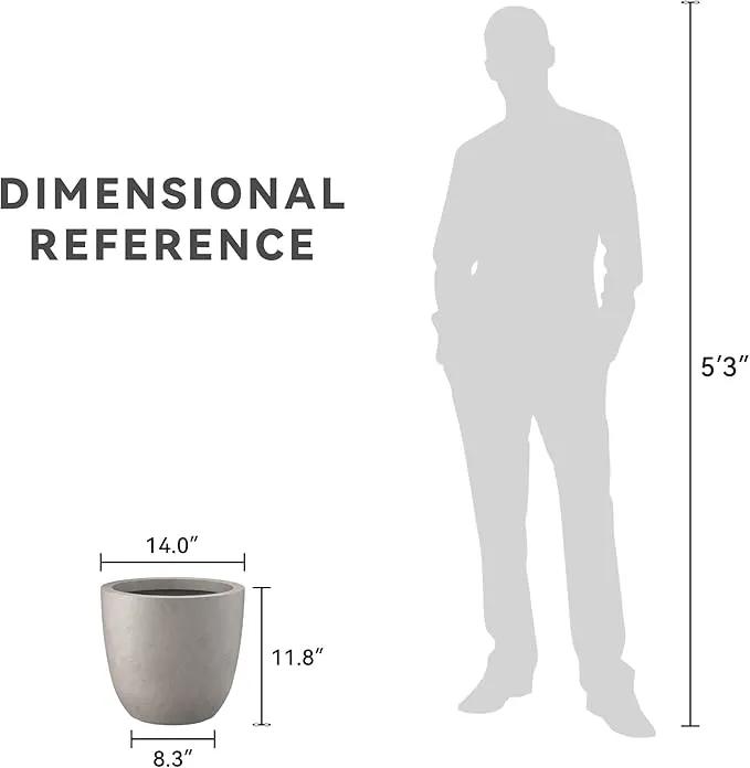 Kante 14 Inch Dia Round Concrete Planter, Indoor Outdoor Large Plant Pot with Drainage Hole and Rubber Plug for Home Patio Garden, Weathered Concrete by GreenHaven Gardens