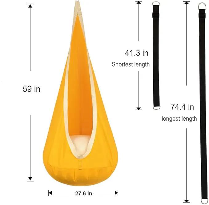 Kids Pod Swing Hanging Seat Child Hammock Chair Indoor and Outdoor Sensory Swings 100% Cotton Loading Capacity 170 lbs (Yellow) by GreenHaven Gardens